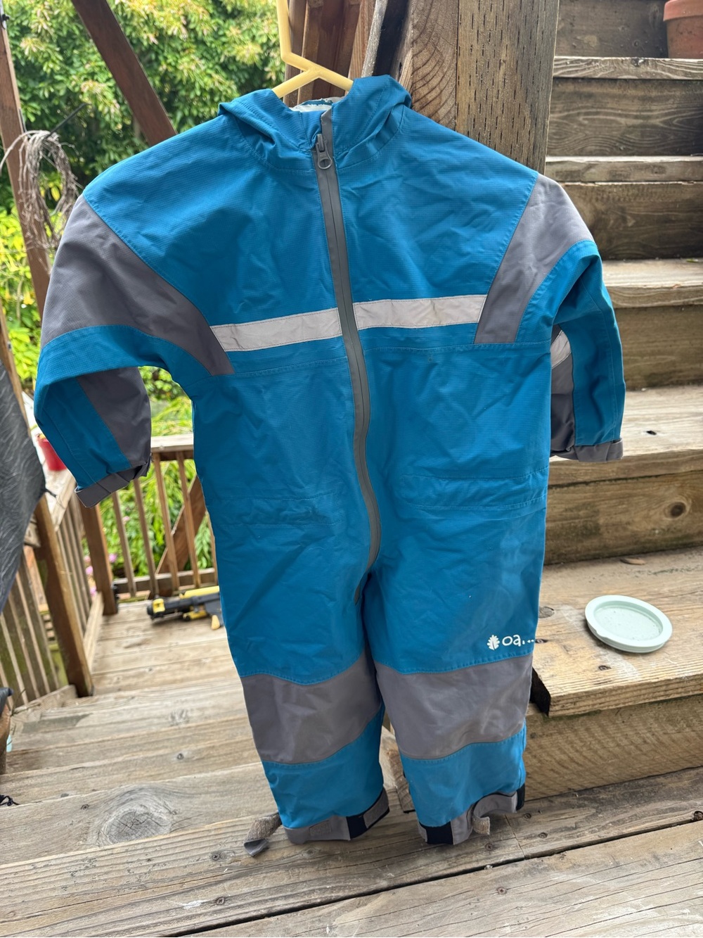 Kids Waterproof One-Piece Rain Suit in Teal with Gray Accents